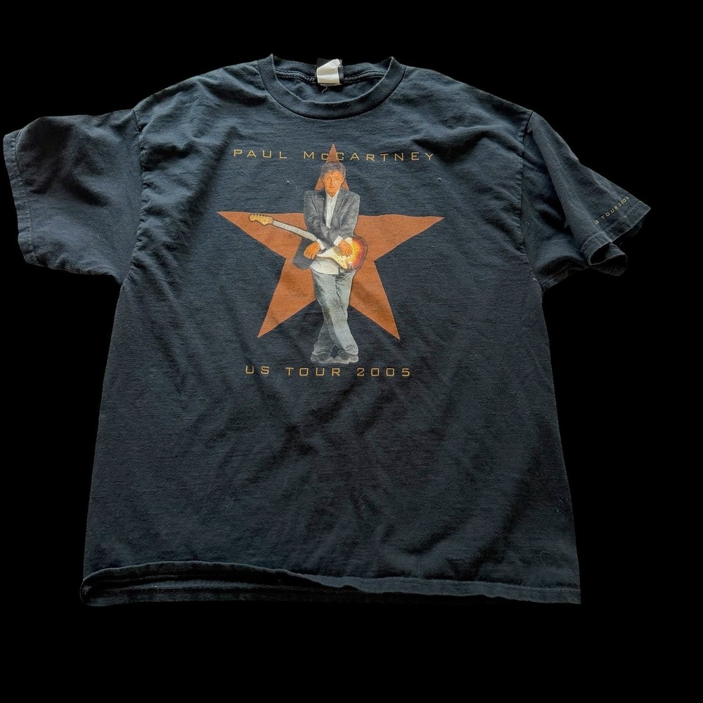 Paul McCartney‎ US Tour 2005 T-Shirt Mens Black Giant Graphic Tee Concert Rock L